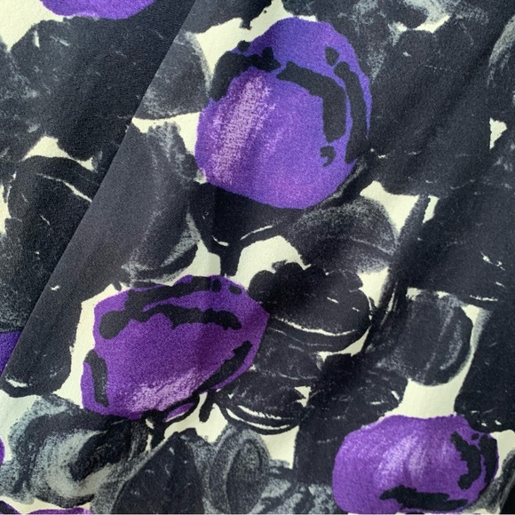 "Peony" Ladies Size 8 Circle Skirt Purple Black Floral Wool Silk Belted Lined - Picture 4 of 10